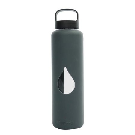 BLUEWAVE LIFESTYLE Bluewave Lifestyle GG150LC-Grey 750ml Reusable Glass Water Bottle With Loop Cap and Free Silicone Sleeve - Graphite GG150LC-Grey